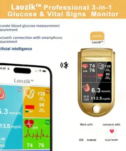 LaozikTM Professional 12in1 Glucose Vital Signs Monitor-Painless, Fast, Precise FDA-Backed(Made in California, USA)