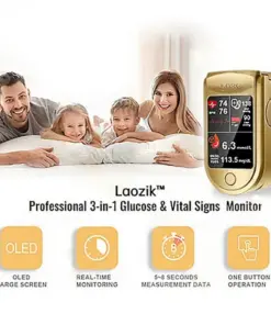 LaozikTM Professional 12in1 Glucose Vital Signs Monitor-Painless, Fast, Precise FDA-Backed(Made in California, USA)