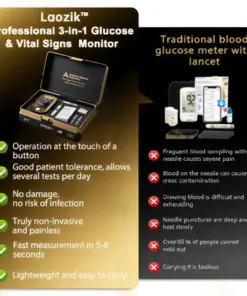 LaozikTM Professional 12in1 Glucose Vital Signs Monitor-Painless, Fast, Precise FDA-Backed(Made in California, USA)